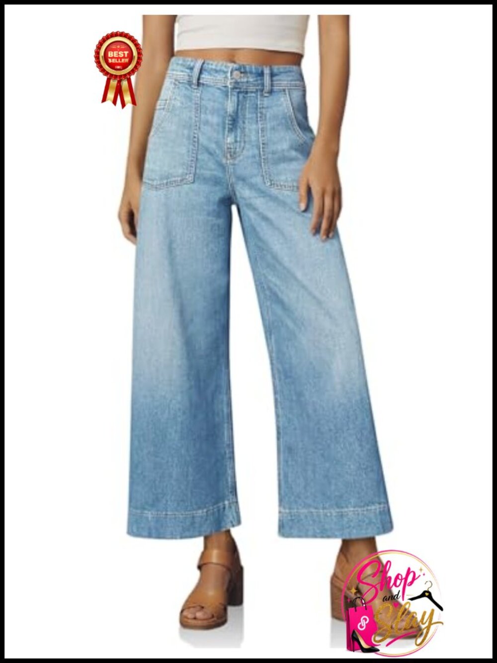 Cropped Wide Leg High Waisted Stretchy Jeans Denim Pants Casual